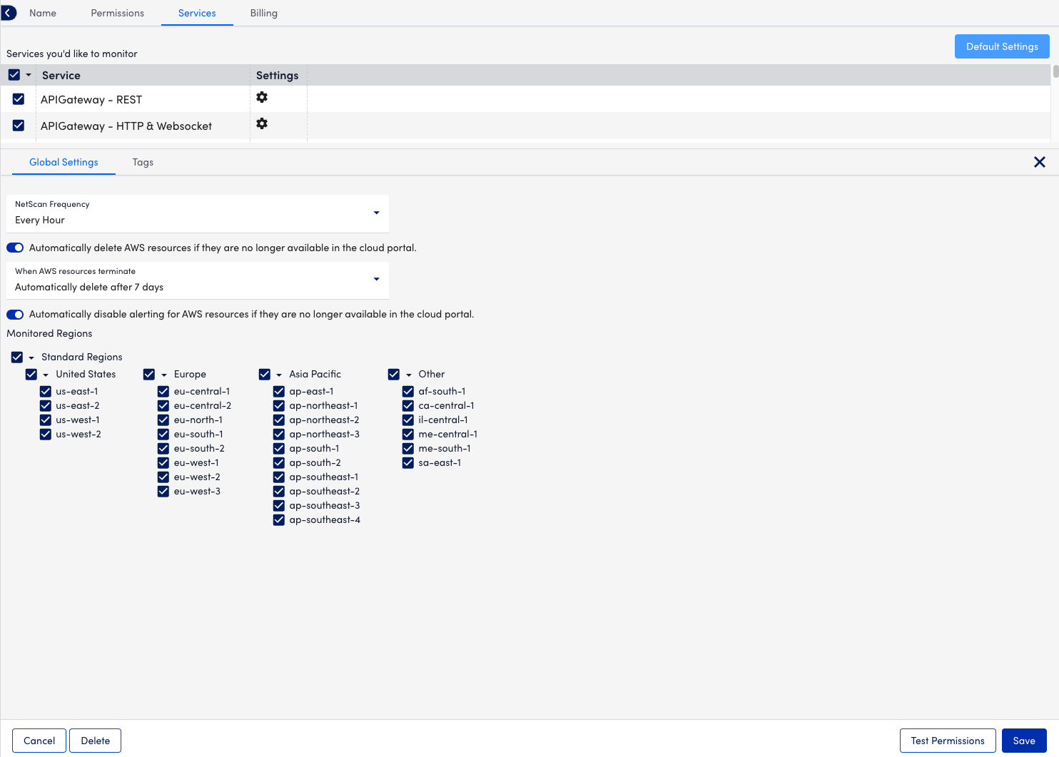 NetScan frequency settings