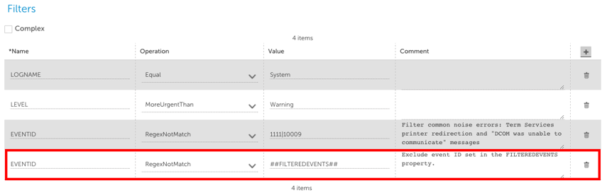 Device or Group level filtering for event IDs