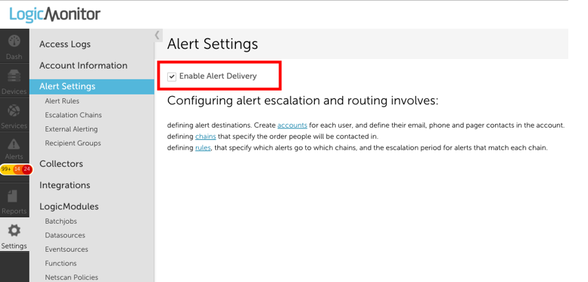 Enable/Disable Alert Delivery