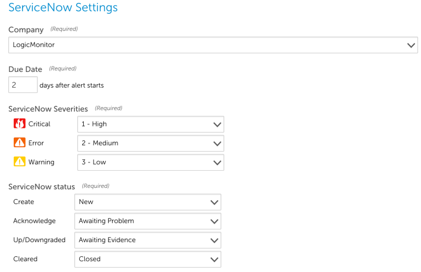 ServiceNow Default Settings