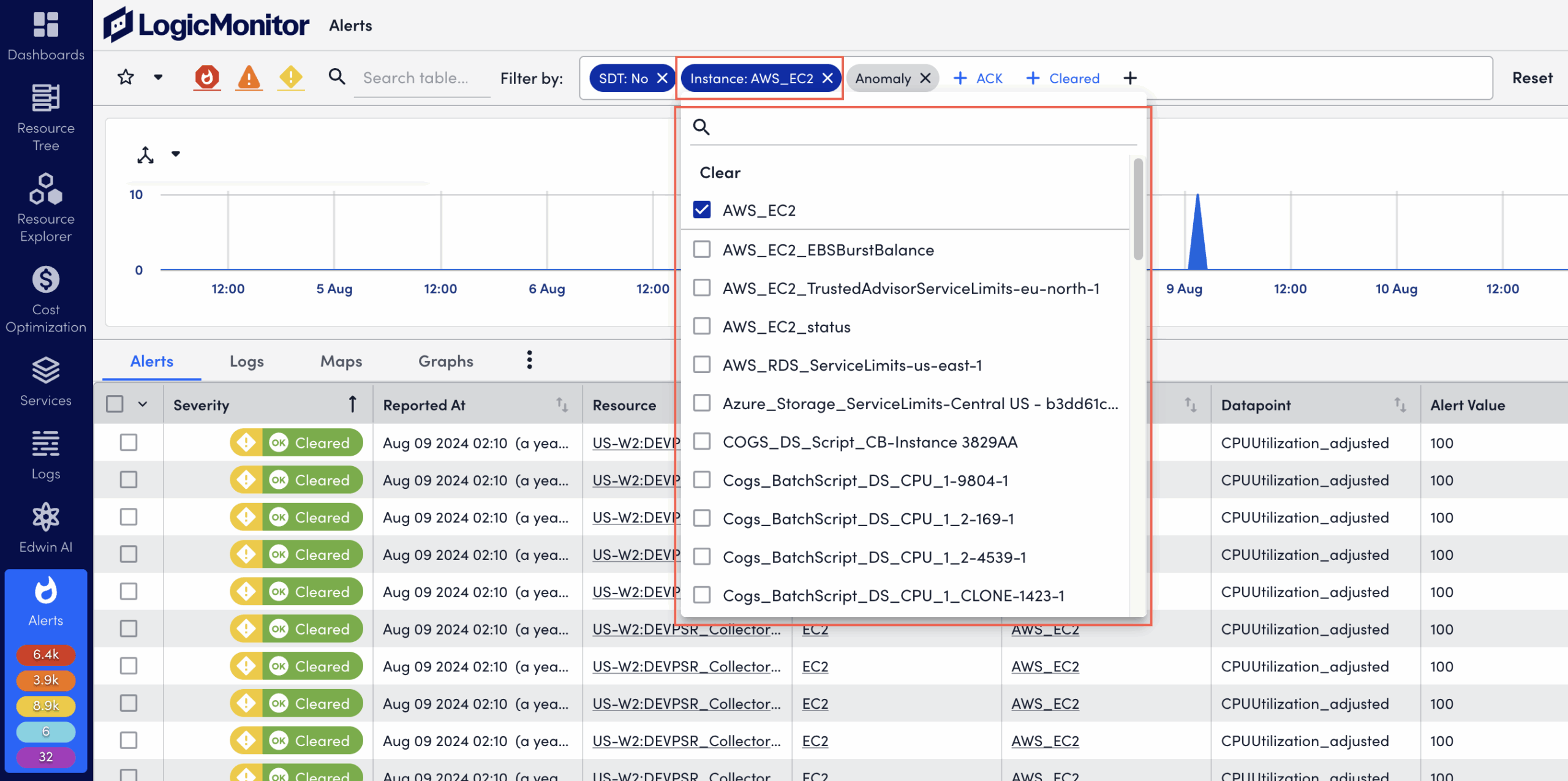 Selecting filter types and filter