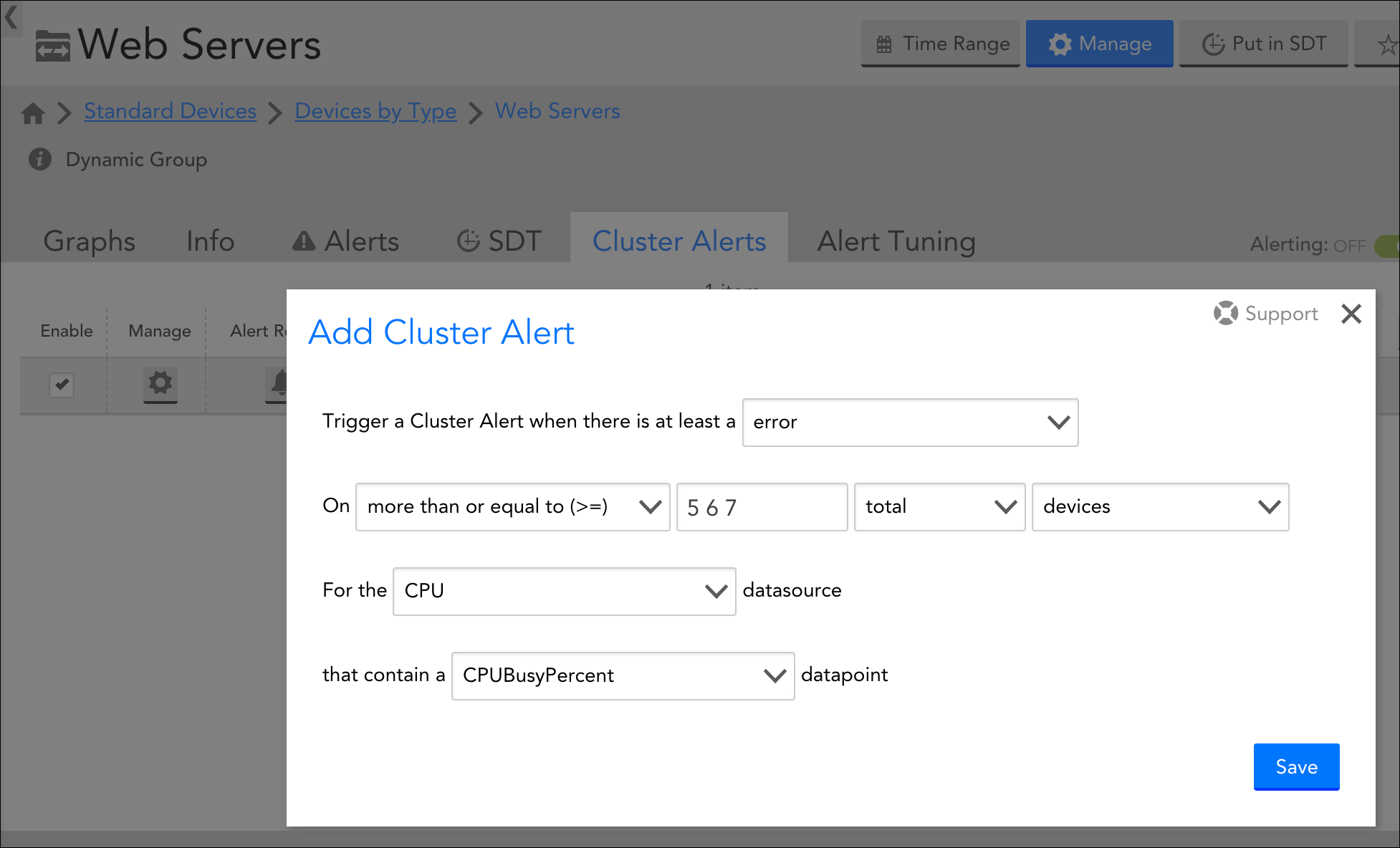 Add Cluster Alert dialog