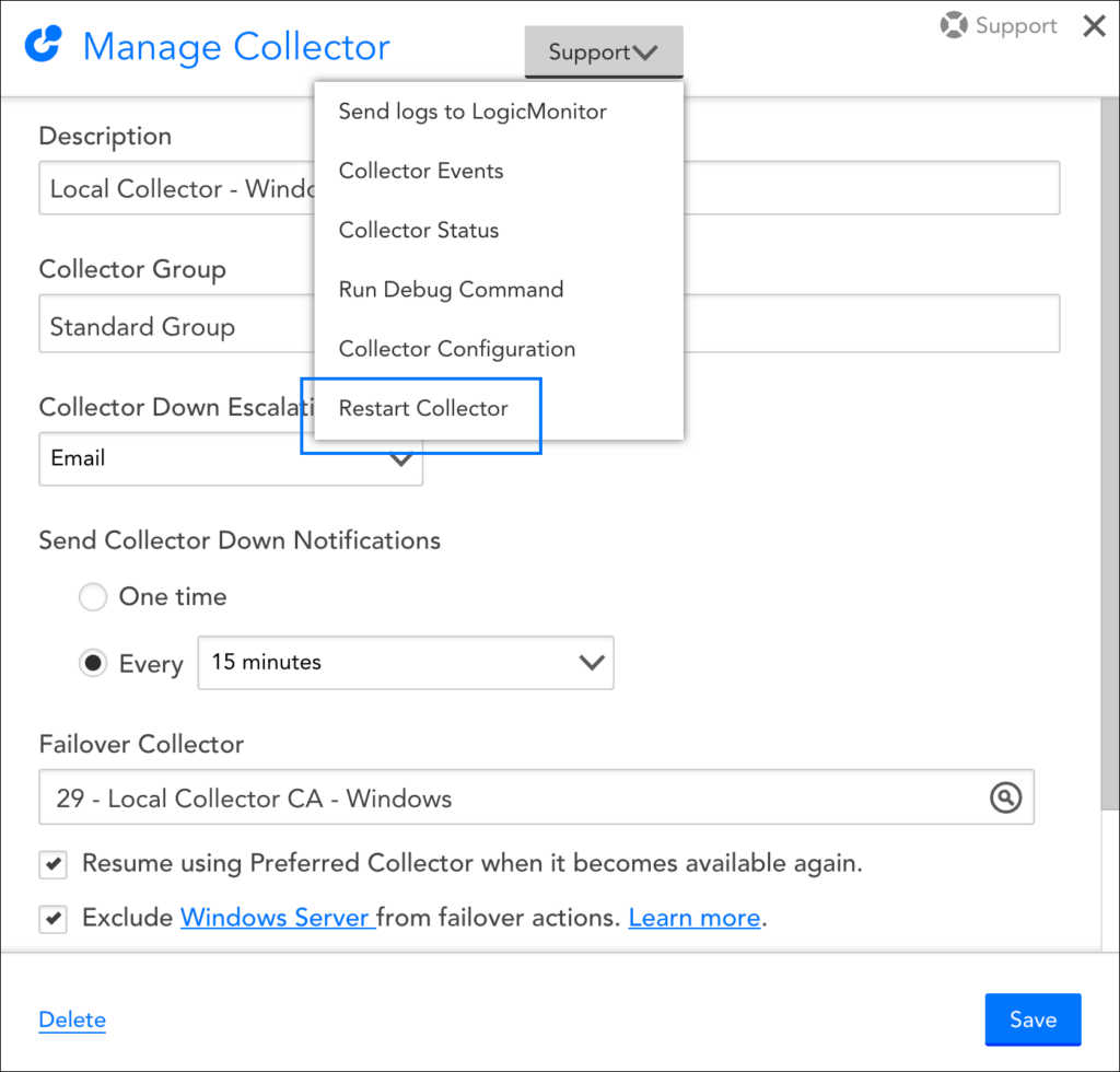 Restarting Collectors LogicMonitor