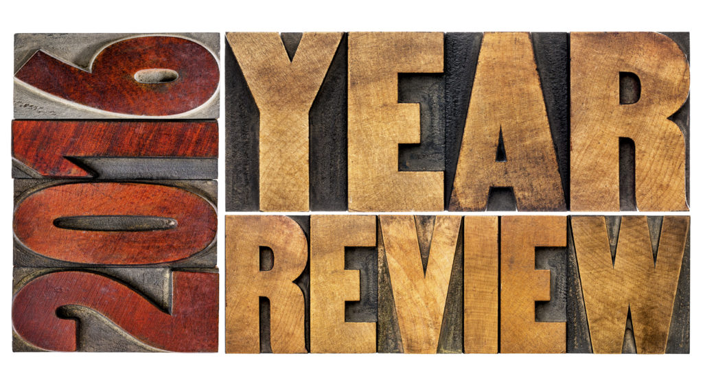 2016 review banner - annual review or summary of the recent year - isolated word abstract in vintage letterpress wood type blocks