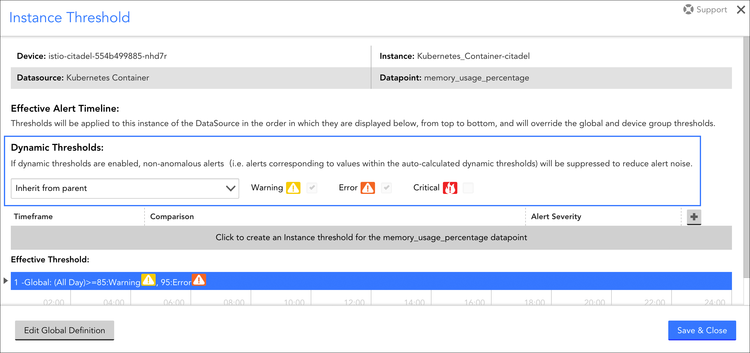 Dynamic thresholds can be enabled at the instance level
