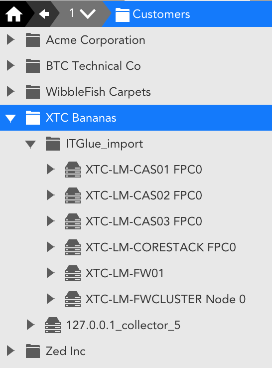 The IT Glue integration creates the import folder and adds the desired resources. within the LogicMonitor platform. 