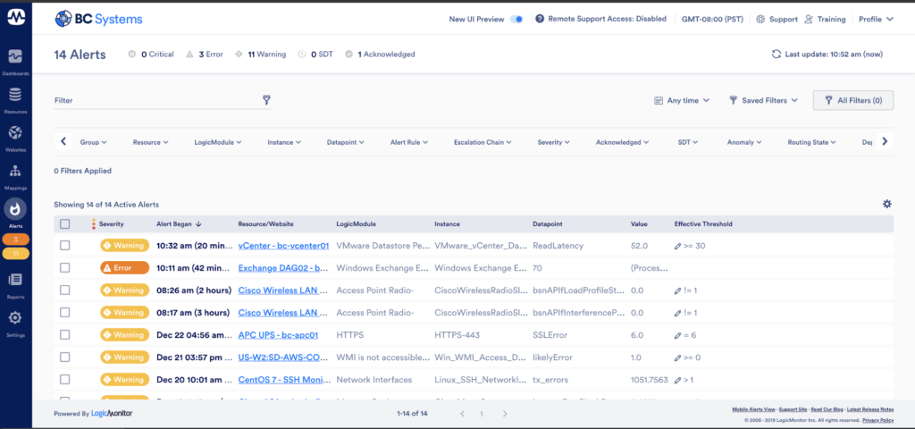 New UI Alert Page on the LogicMonitor platform