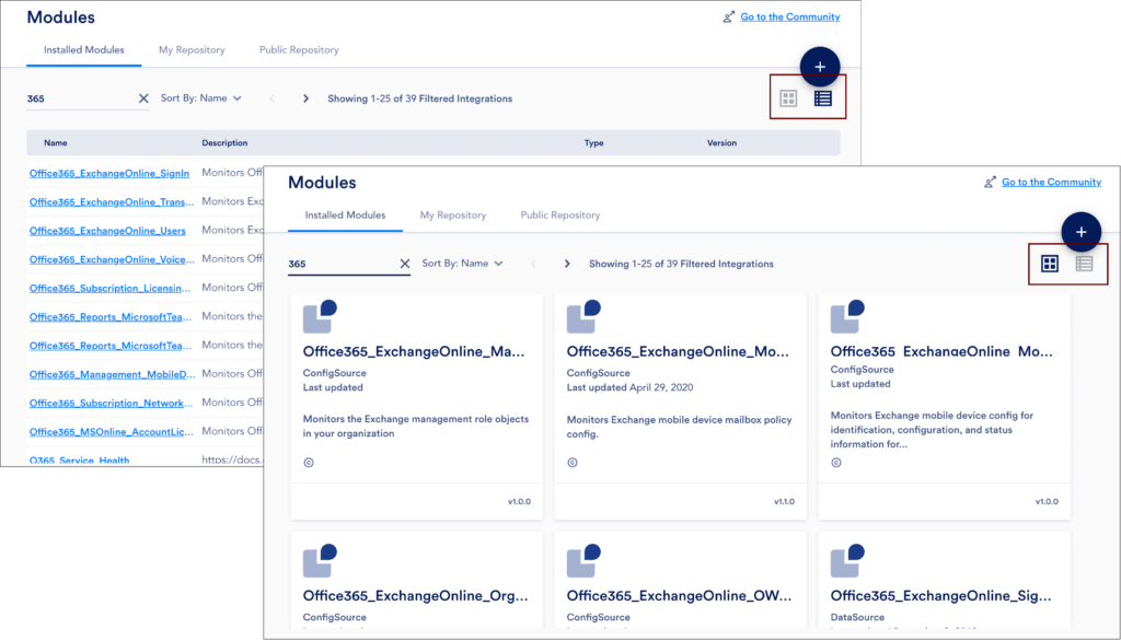 Grid view and list view