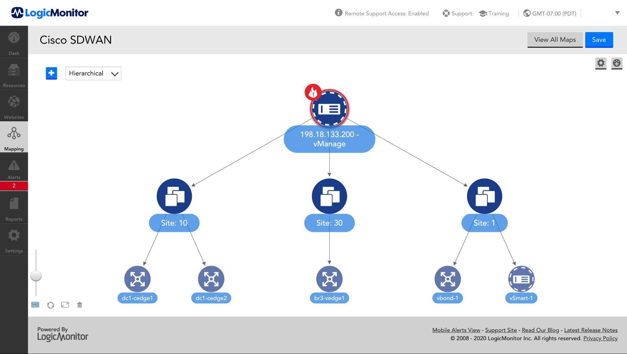 A topology map showing VManage in LogicMonitor
