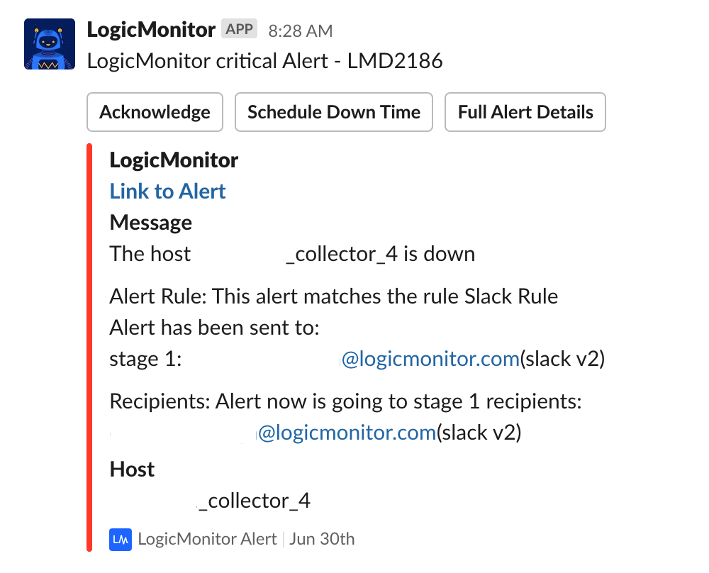 With the Slack integration for LogicMonitor, you can respond to alerts without ever leaving Slack.