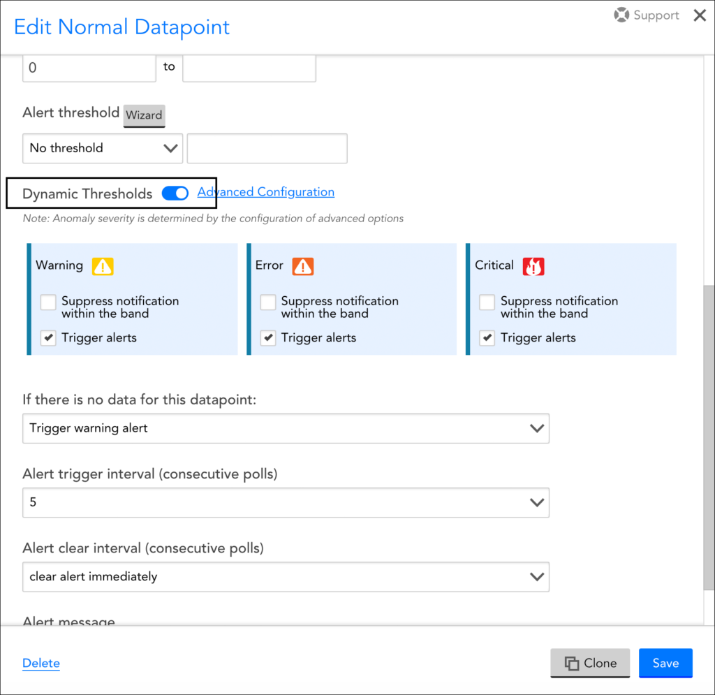 Enabling dynamic thresholds at the DataSource level