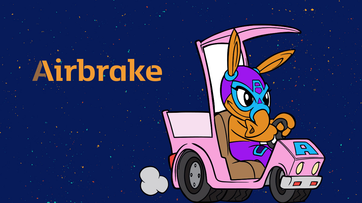 Airbrake Logo with Aardvark Driving a car graphic