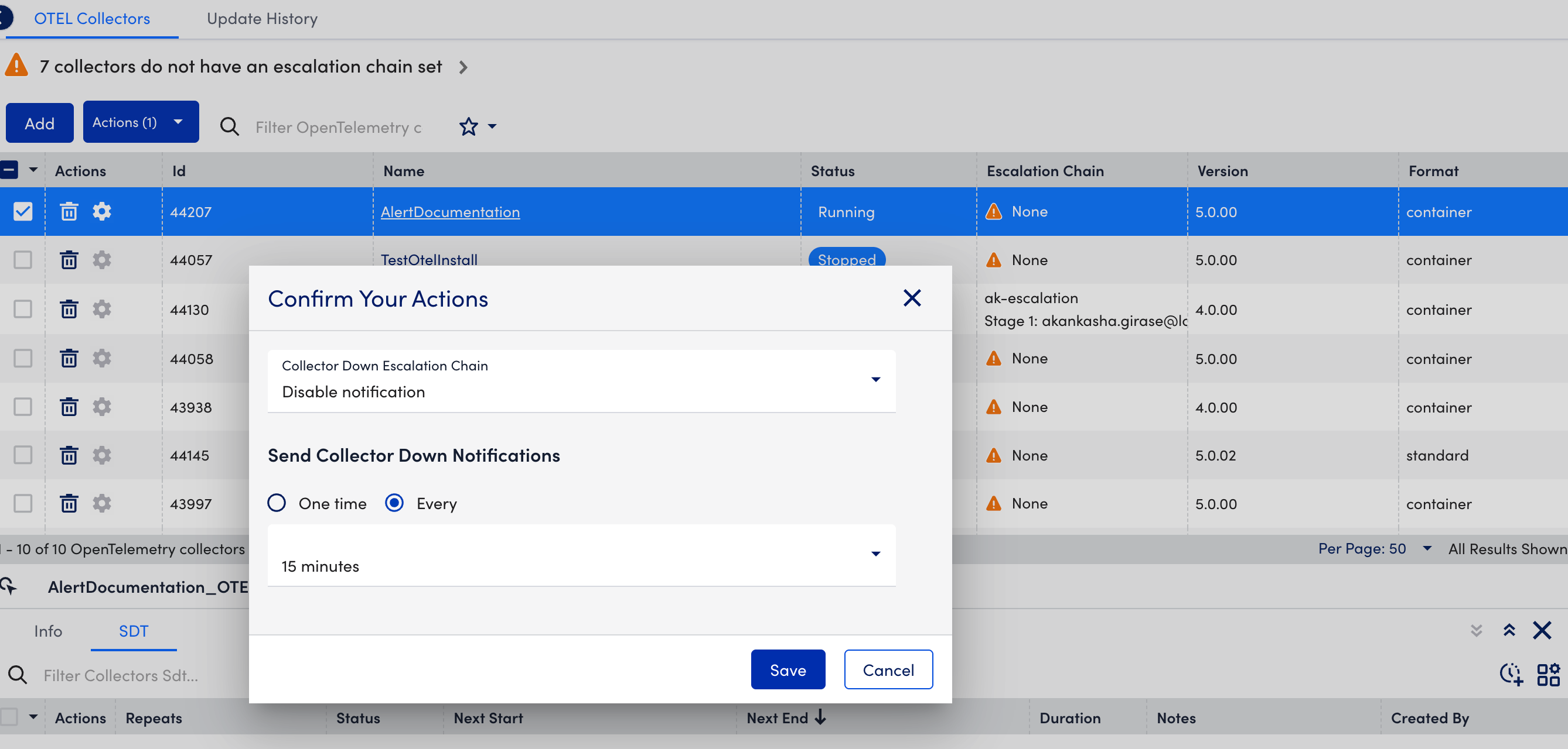 OTEL escalation change modal