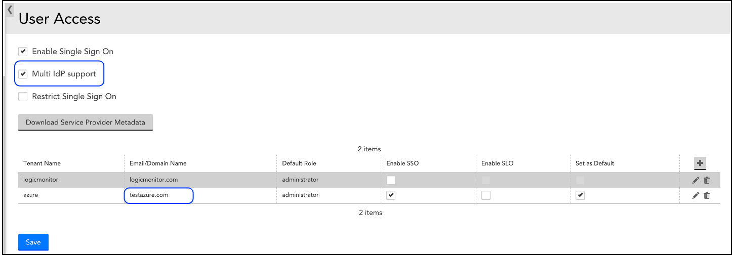 Azure SSO ユーザー アクセス ページ