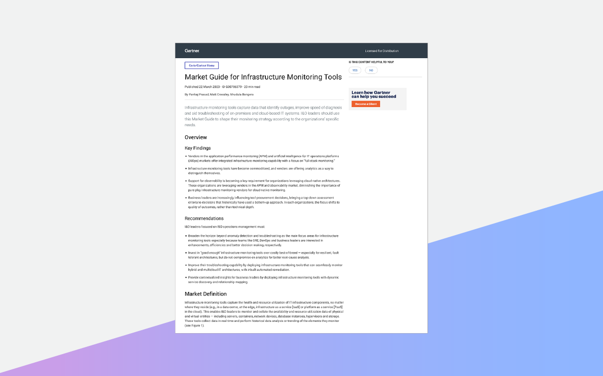 Gartner® Market Guide for Infrastructure Monitoring Tools