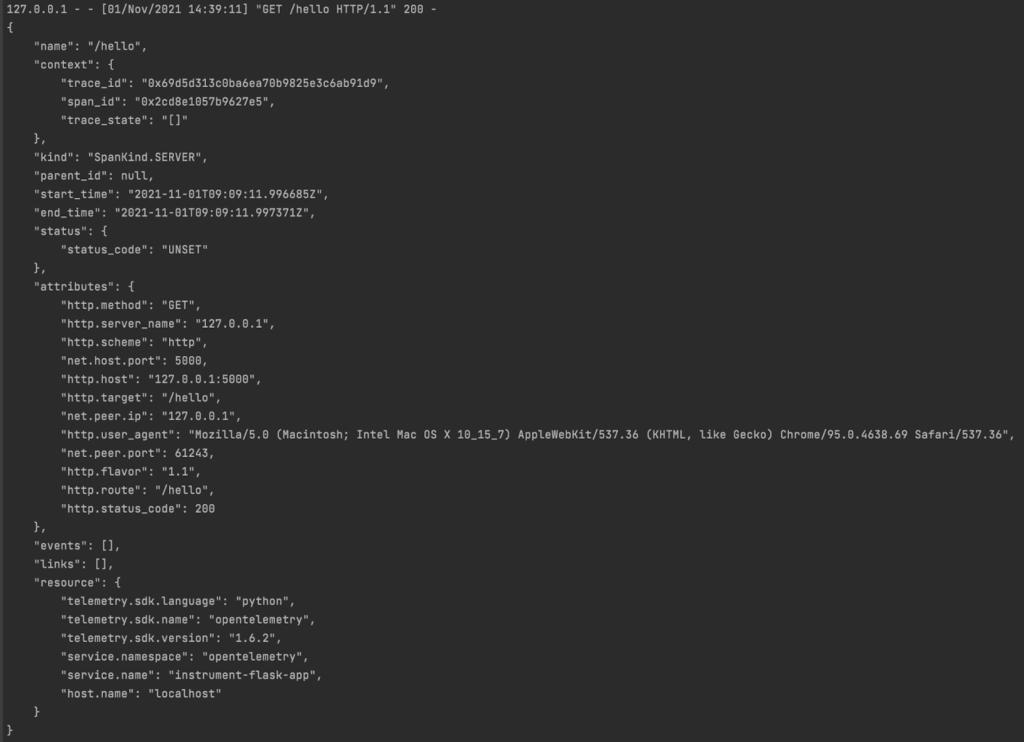 Traces within console example. 