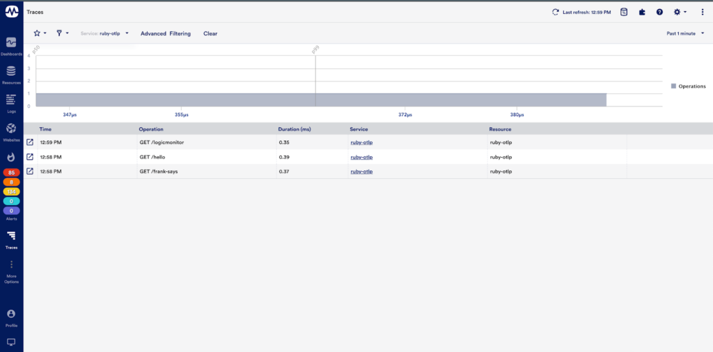 Viewing Ruby traces in LogicMonitor