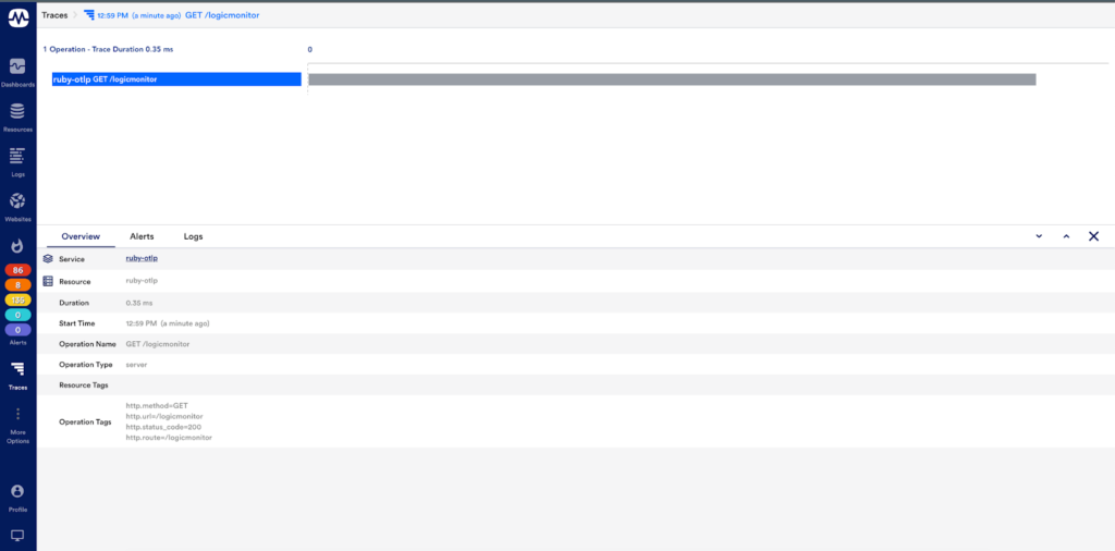 Viewing additional trace information within the LogicMonitor platform. 