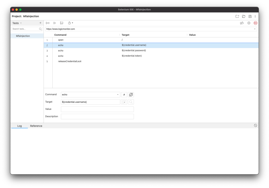 Selenium IDE screen