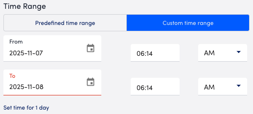 Custom time range settings