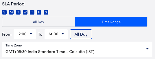 Time range settings for SLA period