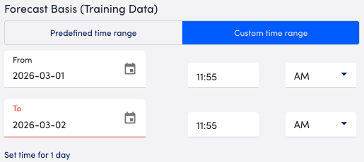 Custom time range settings for forecast basis