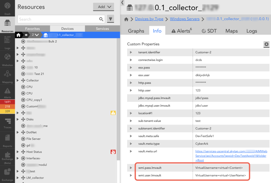 A collector showing CyberArk in the LogicMonitor platform. 