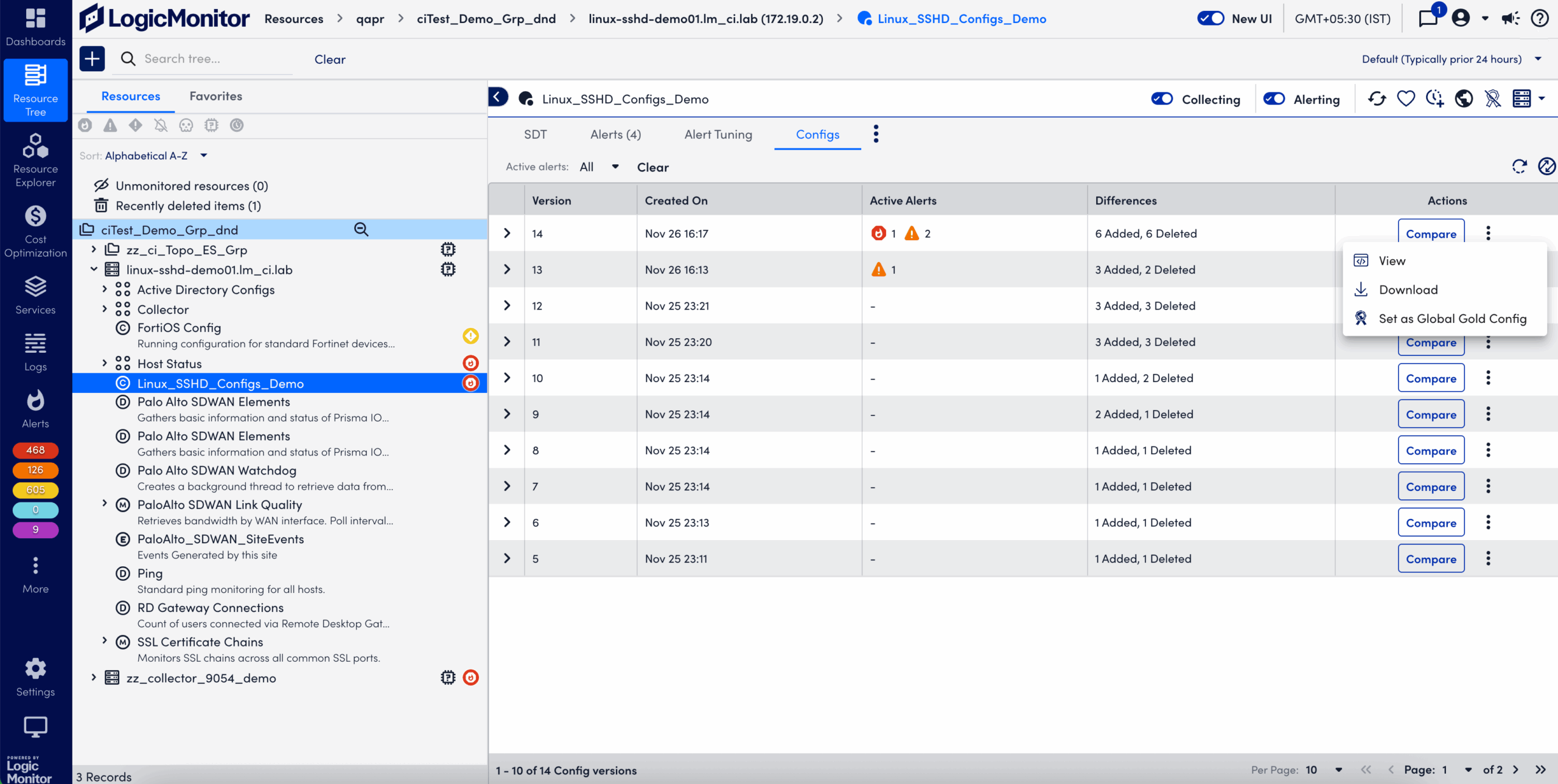 Configs Tab on Resources Page
