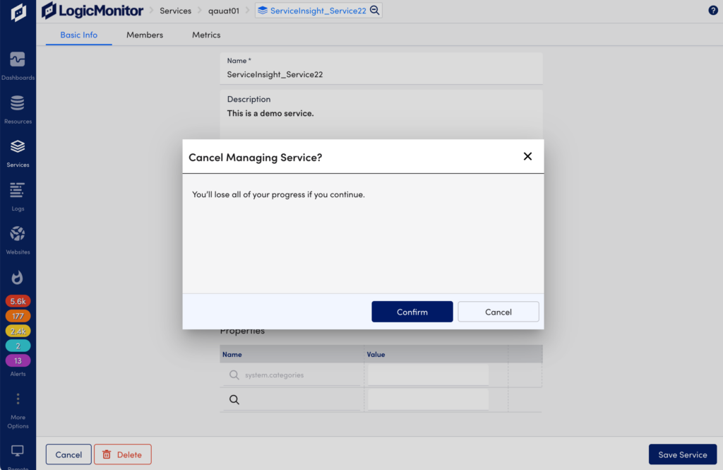 Managing a Service - LogicMonitor