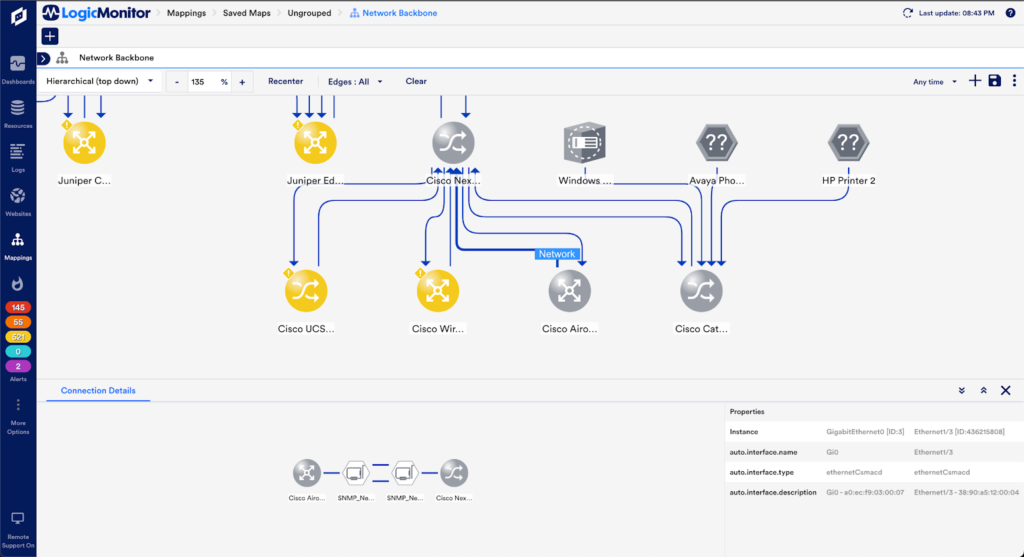 Network interface map in LogicMonitor.