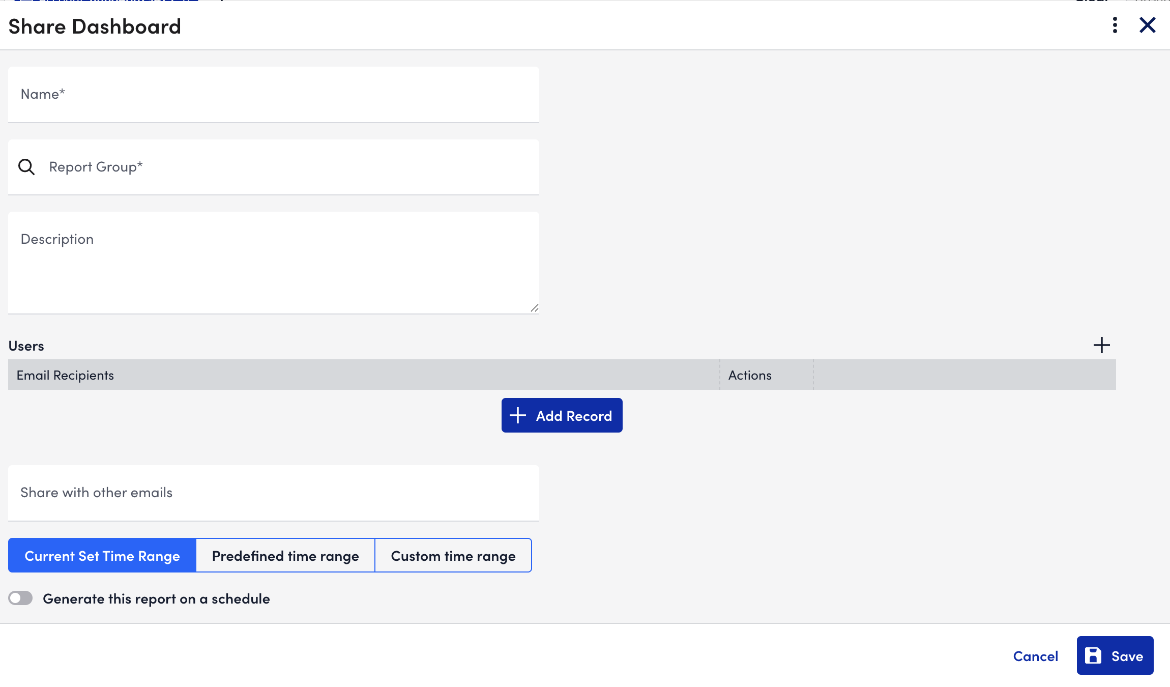 Share dashboard settings