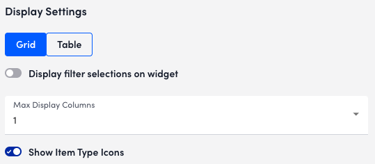 Display settings in NOC widget