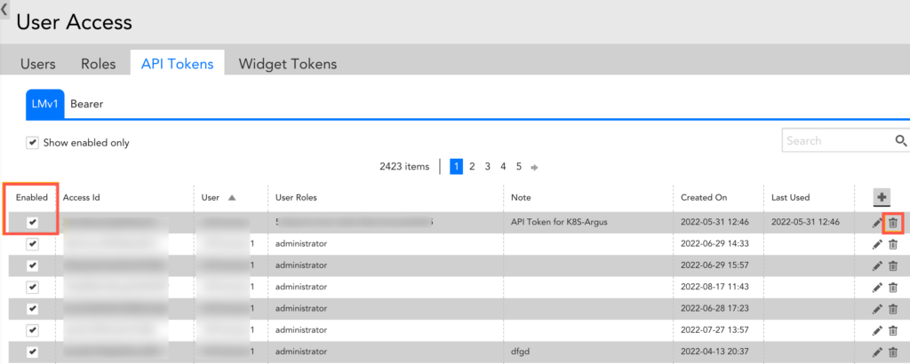 API トークン ページを表示