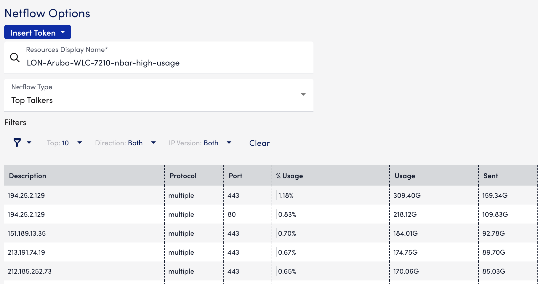 Netflow ウィジェット オプション