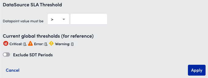 DataSource SLA Threshold settings