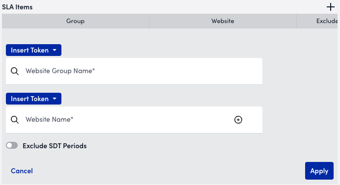SLA Items settings for websites