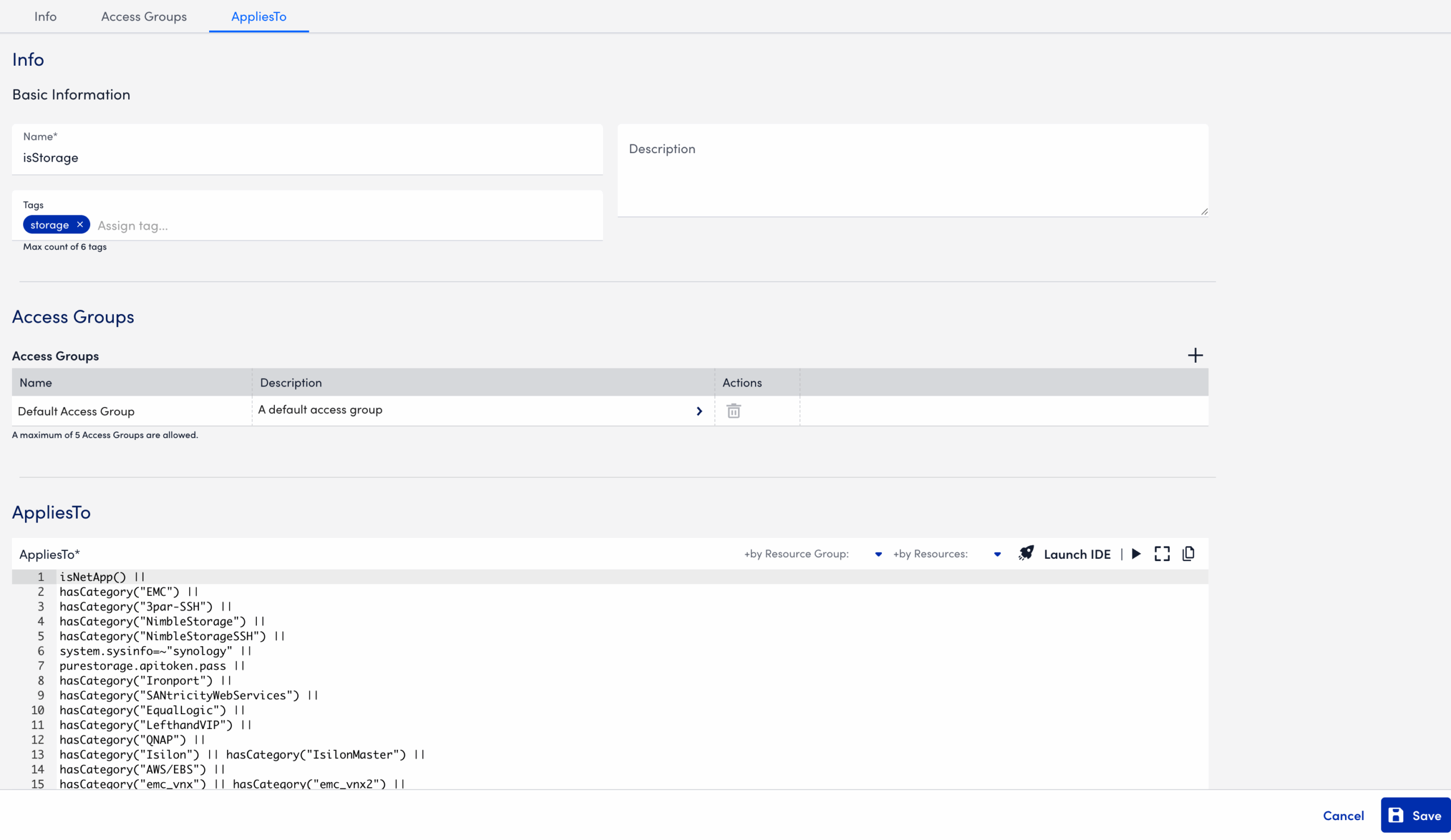 User-defined appliesto function page