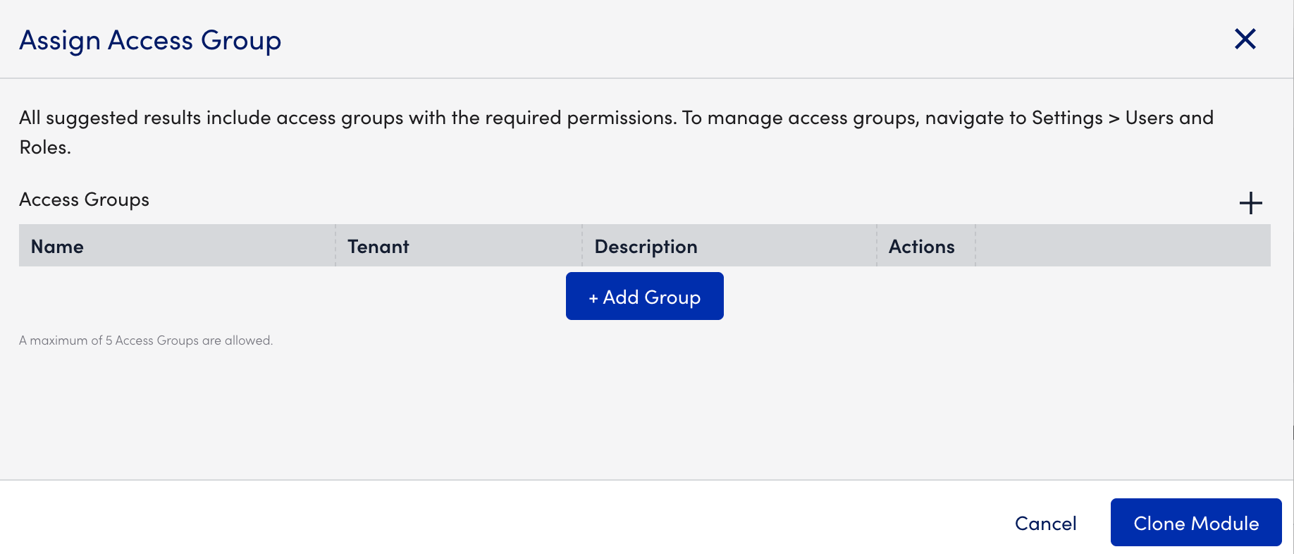 Assign Access Group modal