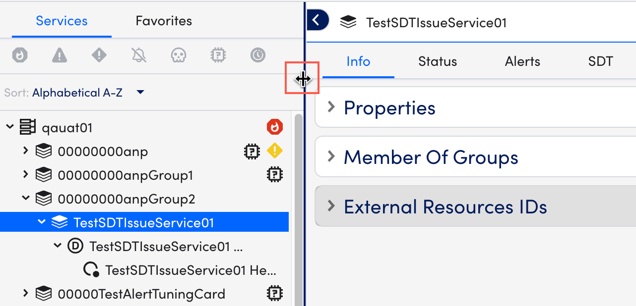 services resize option