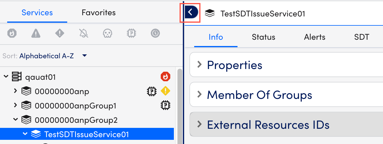 services show or hide option