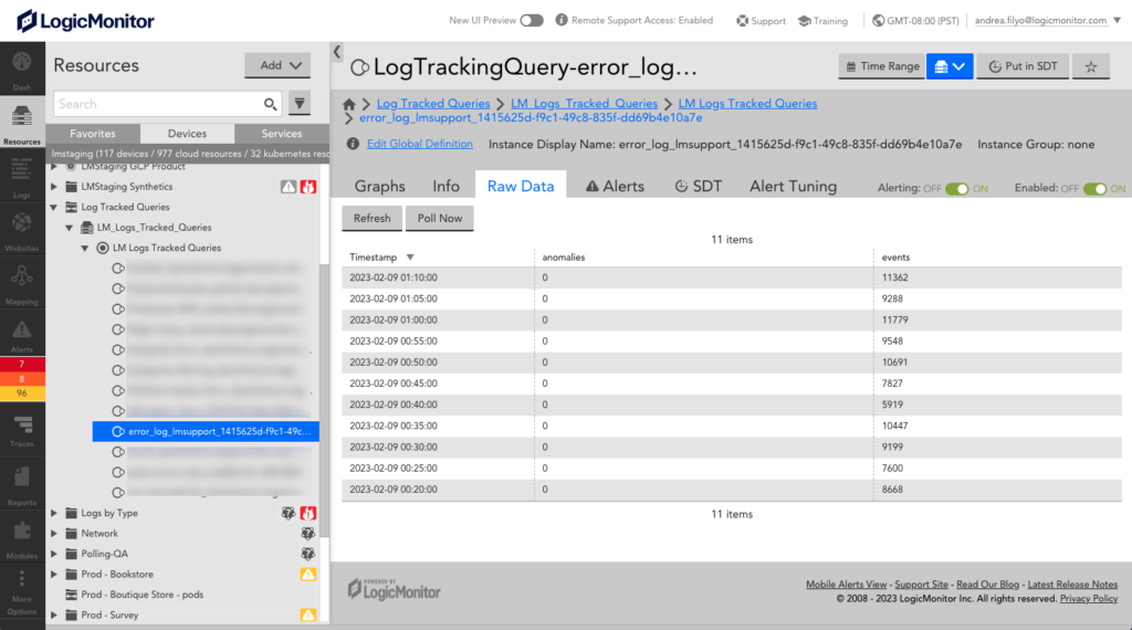 Viewing counts of tracked queries  