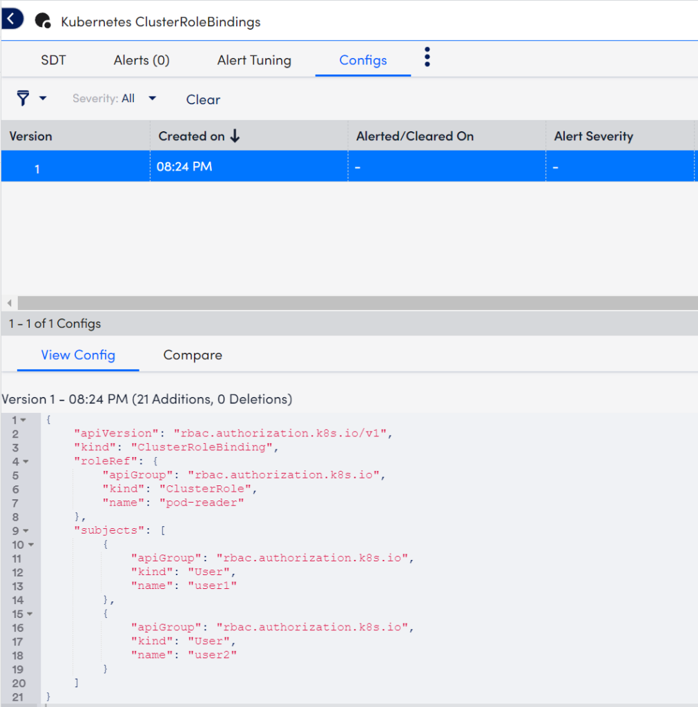 Cluster role binding configuration