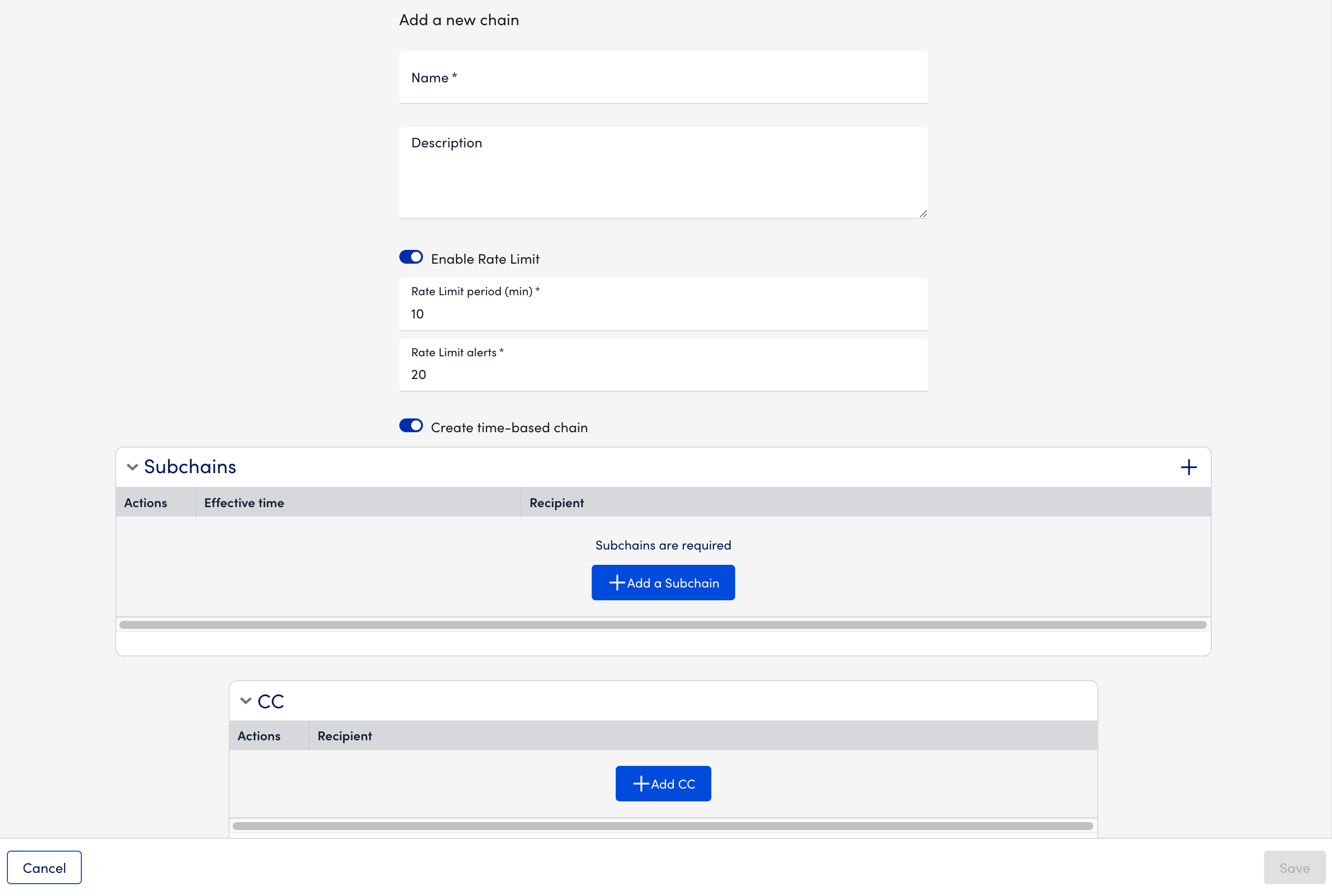 Add time based chain modal