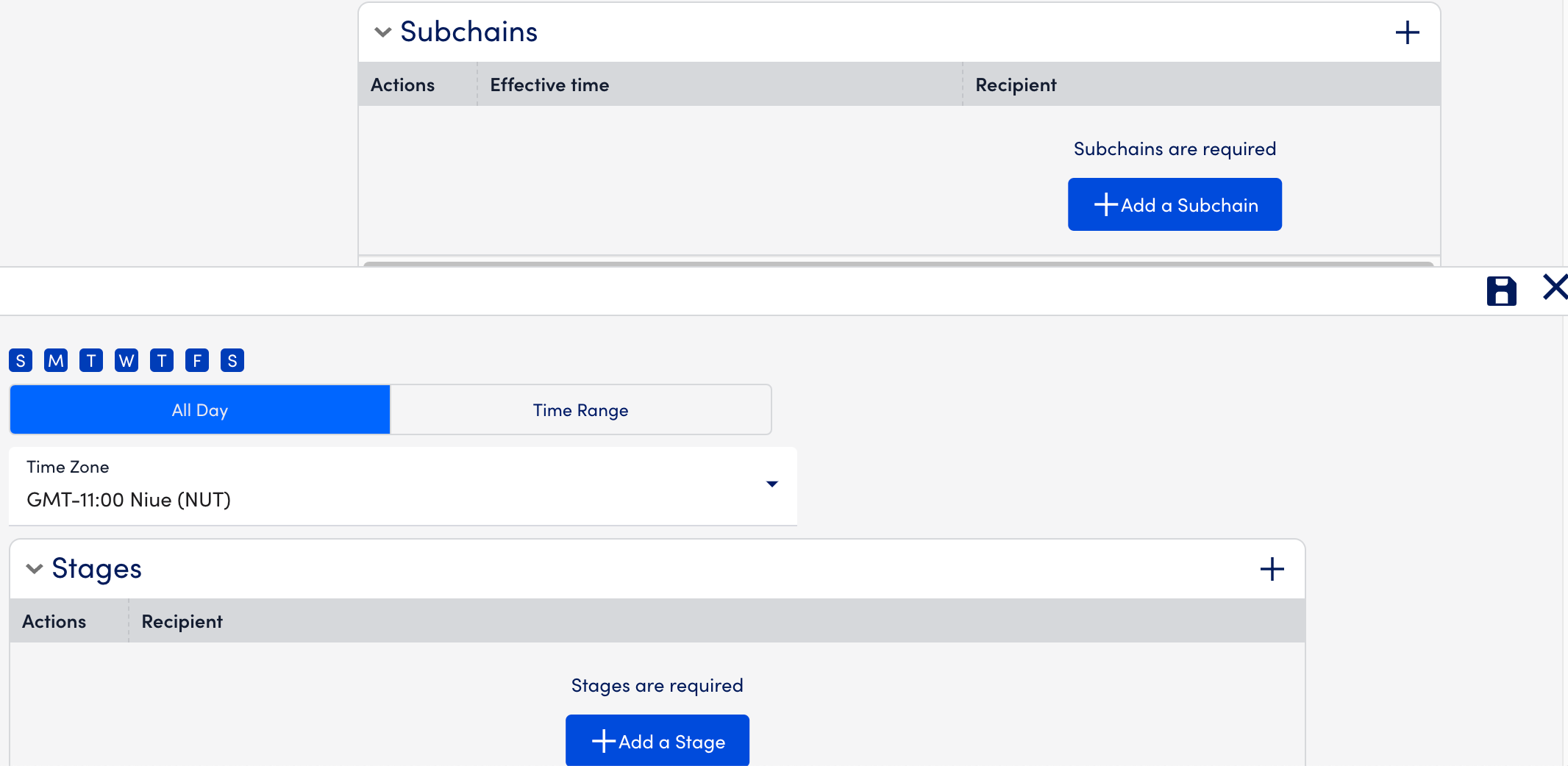 Add time-based subchain modal