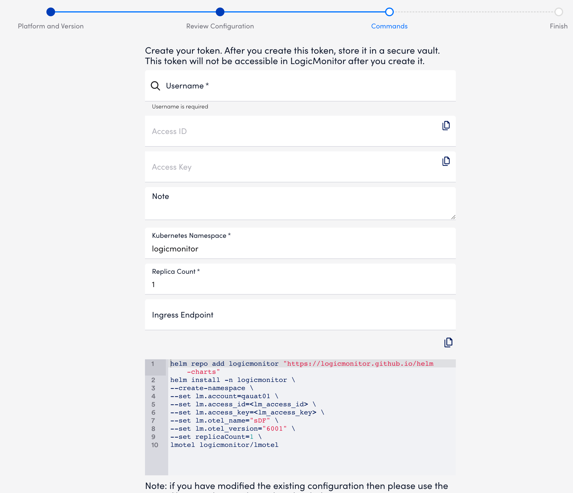 Commands wizard step for OTEL for Kubernetes