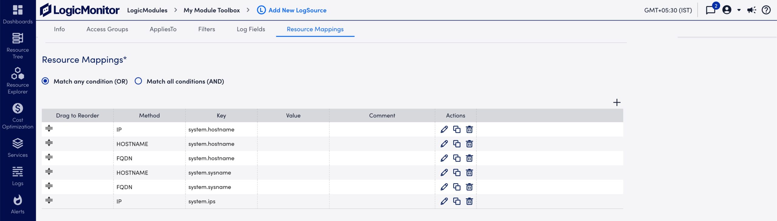 Syslog LogSource Resource Mappings section