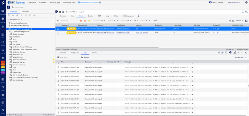 LogicMonitor automatically correlates log data with metric-based alerts 