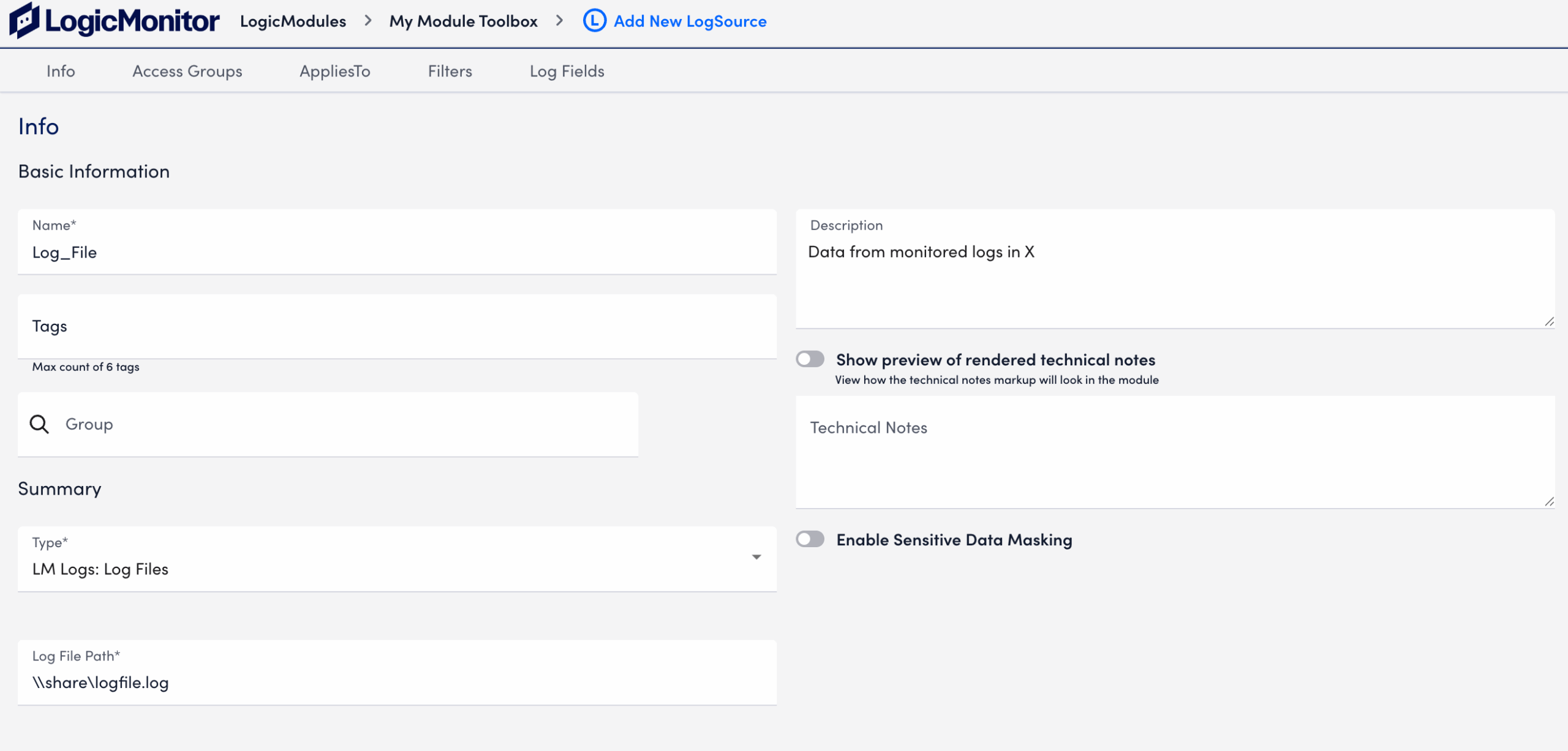 single log file path