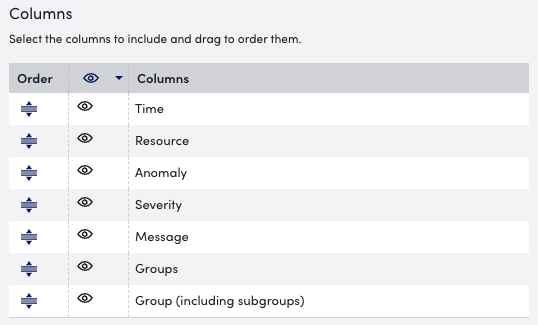 Columns settings in Logs Query report