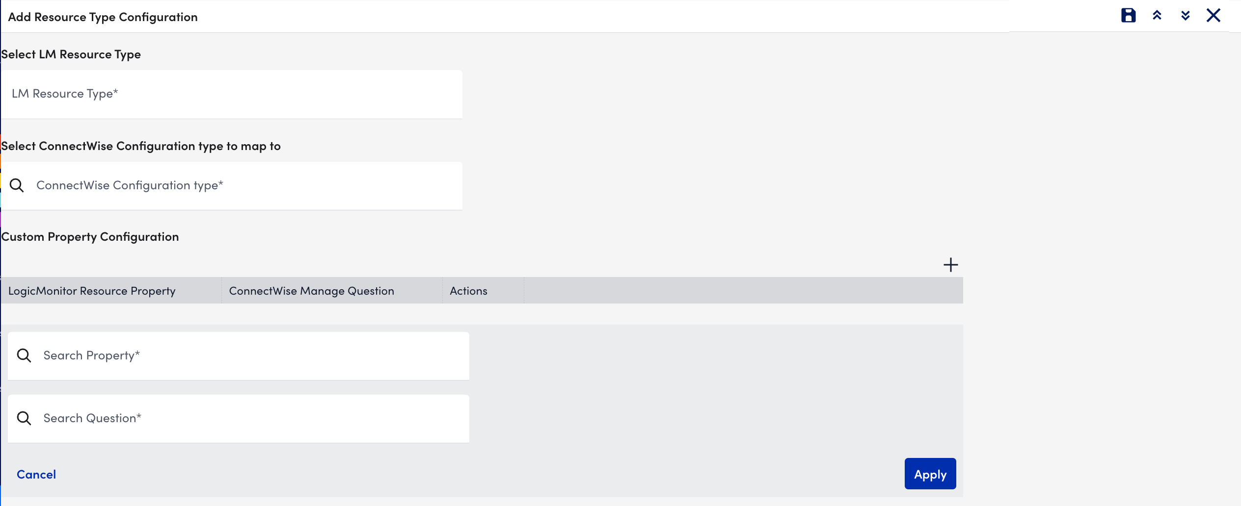 Add resource type configuration panel